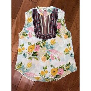Mayazine Floral Tank Top Blouse Sleeveless Floral Size M